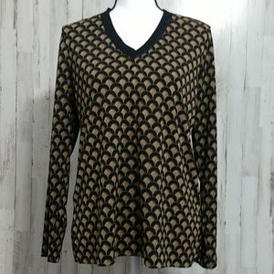 Liz Claiborne Black and Gold Long Sleeve Blouse